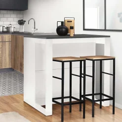 Table de bar îlot JUNO bois blanc et plateau gris