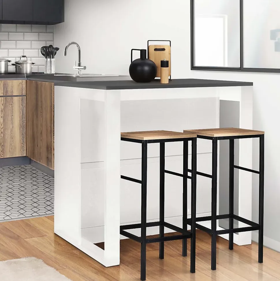 Table de bar îlot JUNO bois blanc et plateau gris