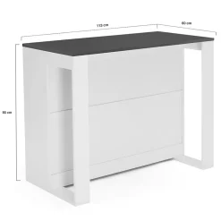 Table de bar îlot JUNO bois blanc et plateau gris