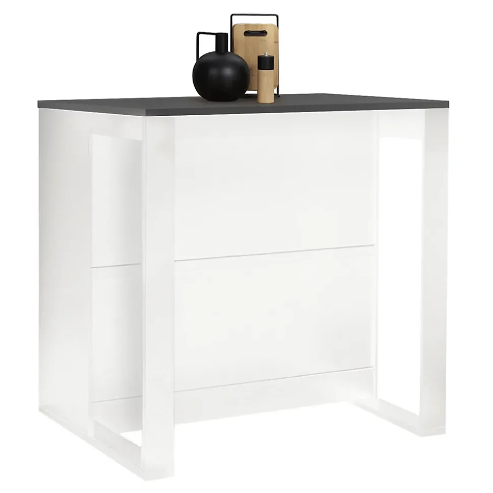 Table de bar îlot JUNO bois blanc et plateau gris