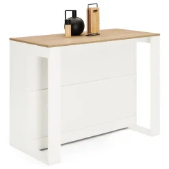 Table de bar îlot JUNO bois blanc et plateau façon hêtre