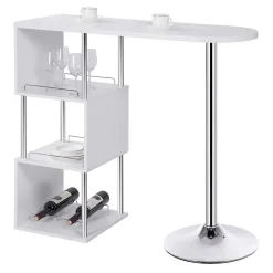 Table de Bar Métal + Bois Blanc Rangement Etageres Espace Vin Cuisine