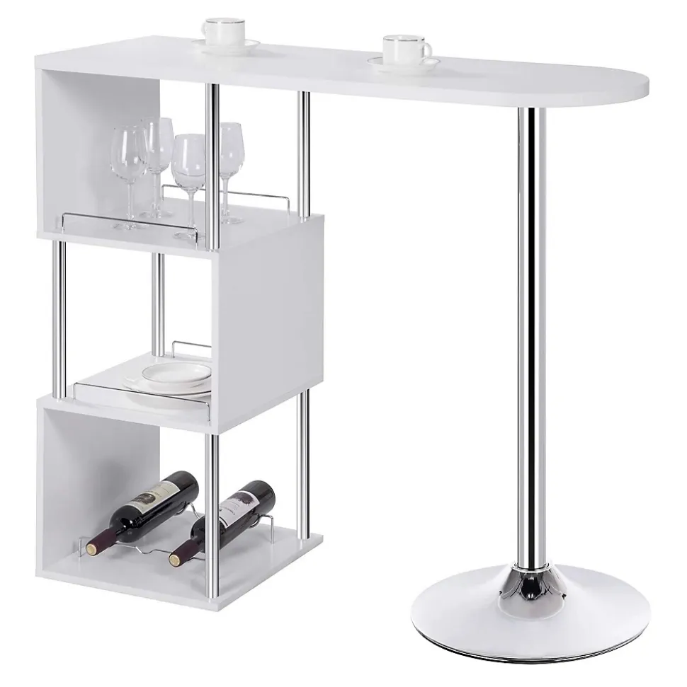 Table de Bar Métal + Bois Blanc Rangement Etageres Espace Vin Cuisine