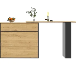 Table de Bar Pivotante - Meuble de Rangement Moderne - à Complète Rotatif, 3 Étagères Latérales, MDF - Noir, 138-204x39x104 cm