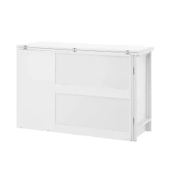 Table de Bar Pivotante avec Rangements Intégrés,Transformable en Table à Manger, Portes Vitrées - Blanc - 121x40x74.8 cm