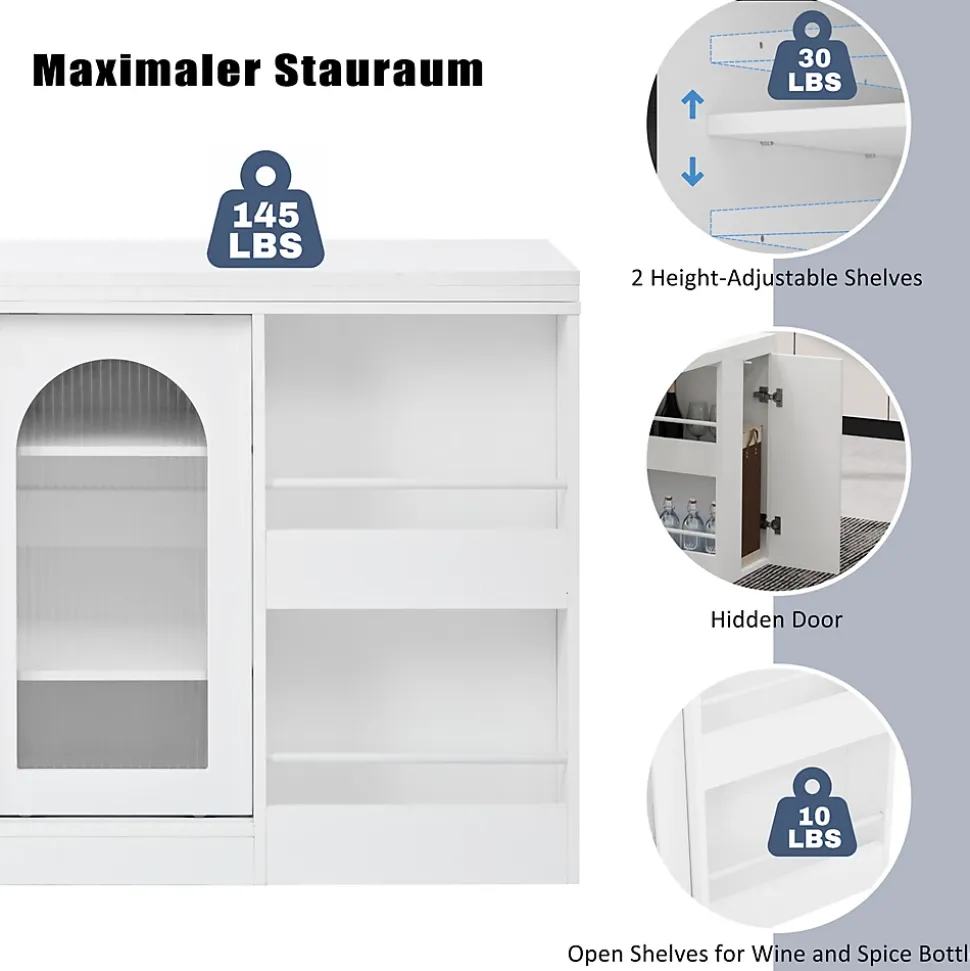 Table de Bar Pivotante avec Rangements Intégrés,Transformable en Table à Manger, Portes Vitrées - Blanc - 121x40x74.8 cm