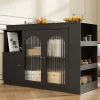 Table de Bar Pivotante avec Rangement Latéral et Vitrine en Verre Cannelé, Moderne pour Cuisine et Salon, MDF, Noir, 120x40x97 cm