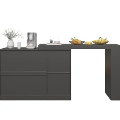 Table de Bar Pivotante avec Rangement Latéral et Vitrine en Verre Cannelé, Moderne pour Cuisine et Salon, MDF, Noir, 120x40x97 cm