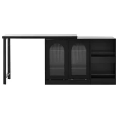 Table de Bar Pivotante avec Rangements Intégrés,Transformable en Table à Manger, Portes Vitrées - Noir - 121x40x74.8 cm