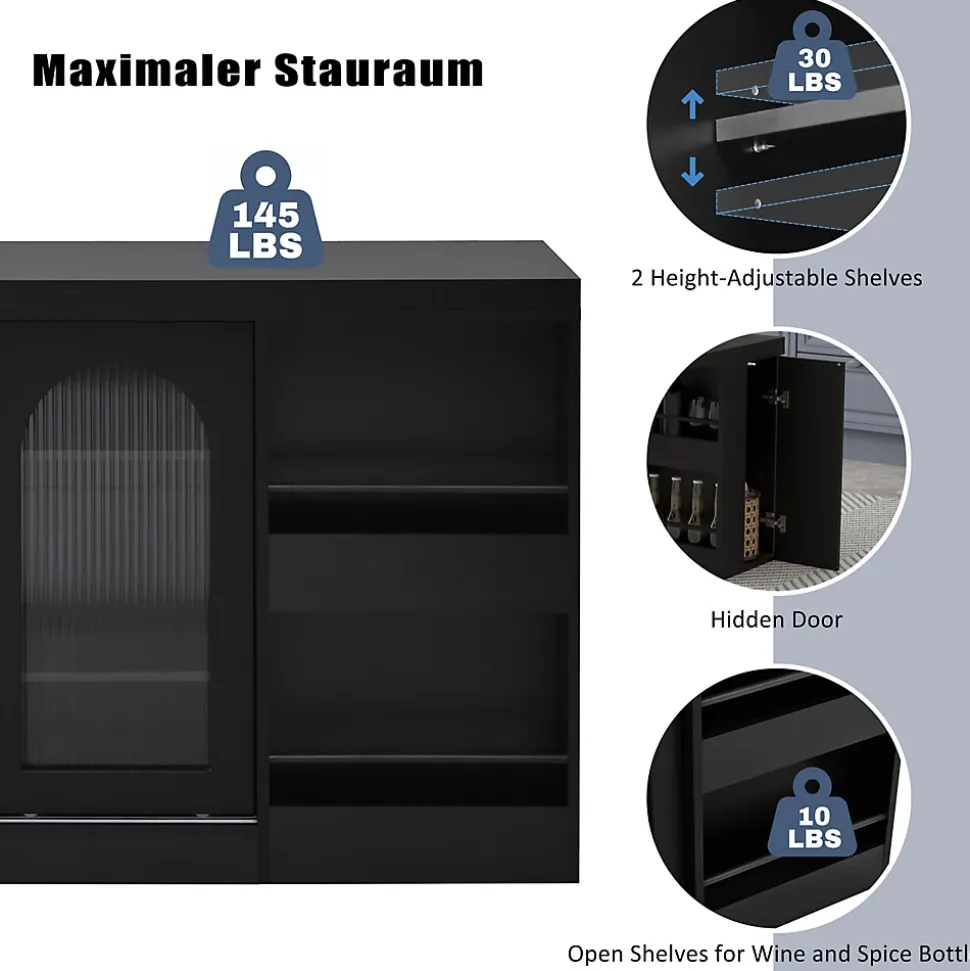 Table de Bar Pivotante avec Rangements Intégrés,Transformable en Table à Manger, Portes Vitrées - Noir - 121x40x74.8 cm