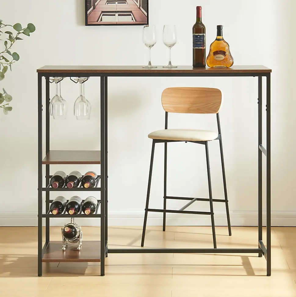 Table de bar Stjoordal 120 x 40 x 105 cm noir effet noyer en.casa