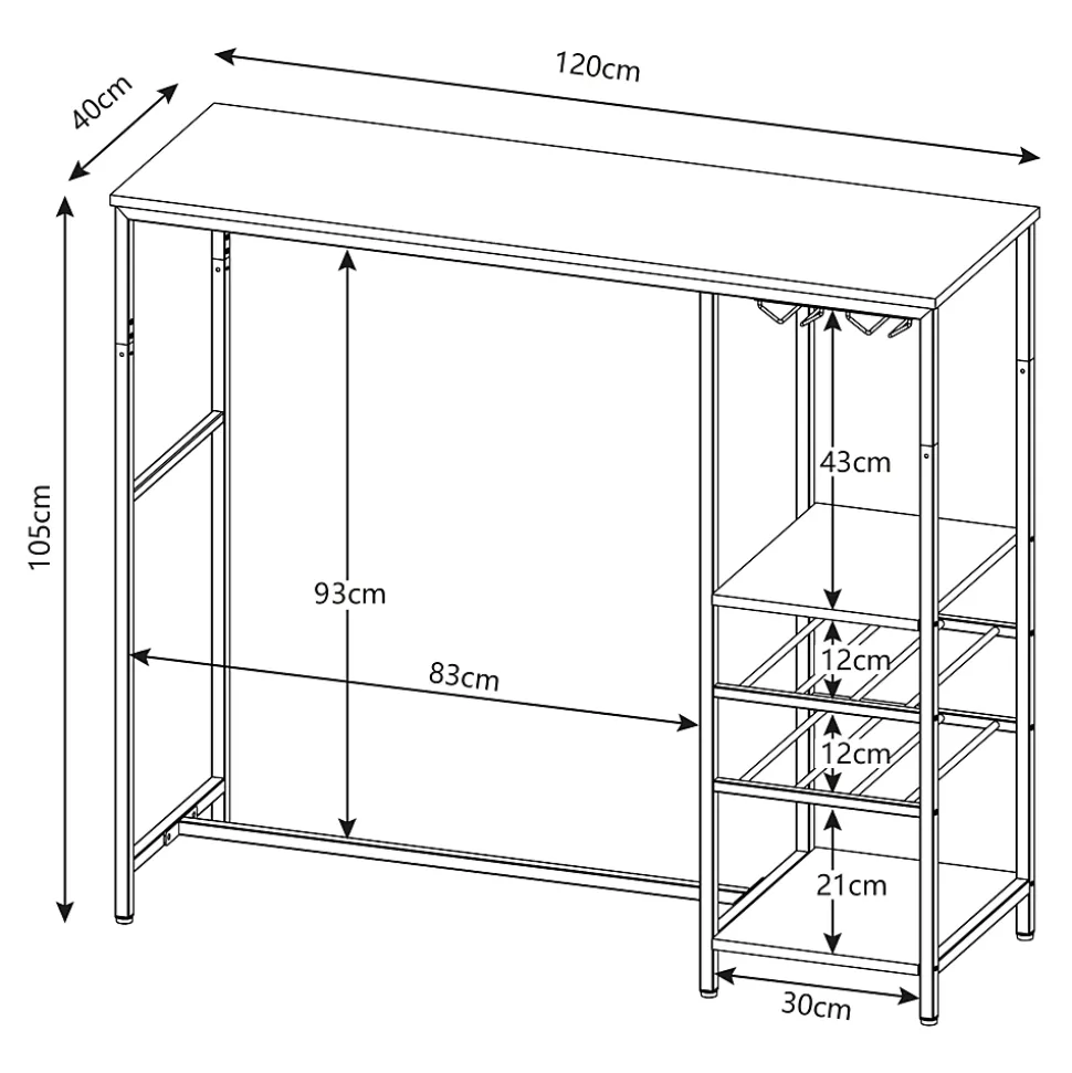 Table de bar Stjoordal 120 x 40 x 105 cm noir effet noyer en.casa