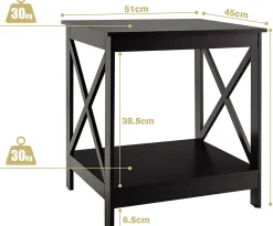 Table de Chevet à 2 Niveaux 48x45x48CM,Charge 20KG Style Moderne avec Conception en X,pour Chambre/Salon,Café