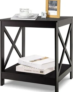 Table de Chevet à 2 Niveaux 48x45x48CM,Charge 20KG Style Moderne avec Conception en X,pour Chambre/Salon,Café