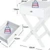 Table de Chevet avec Tiroir de Rangement,avec Pieds en Forme de X,Poignée et Barres Connexion,pour Chambre,45,5X40,5X65CM,Blanc