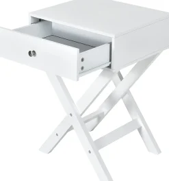 Table de Chevet avec Tiroir de Rangement,avec Pieds en Forme de X,Poignée et Barres Connexion,pour Chambre,45,5X40,5X65CM,Blanc