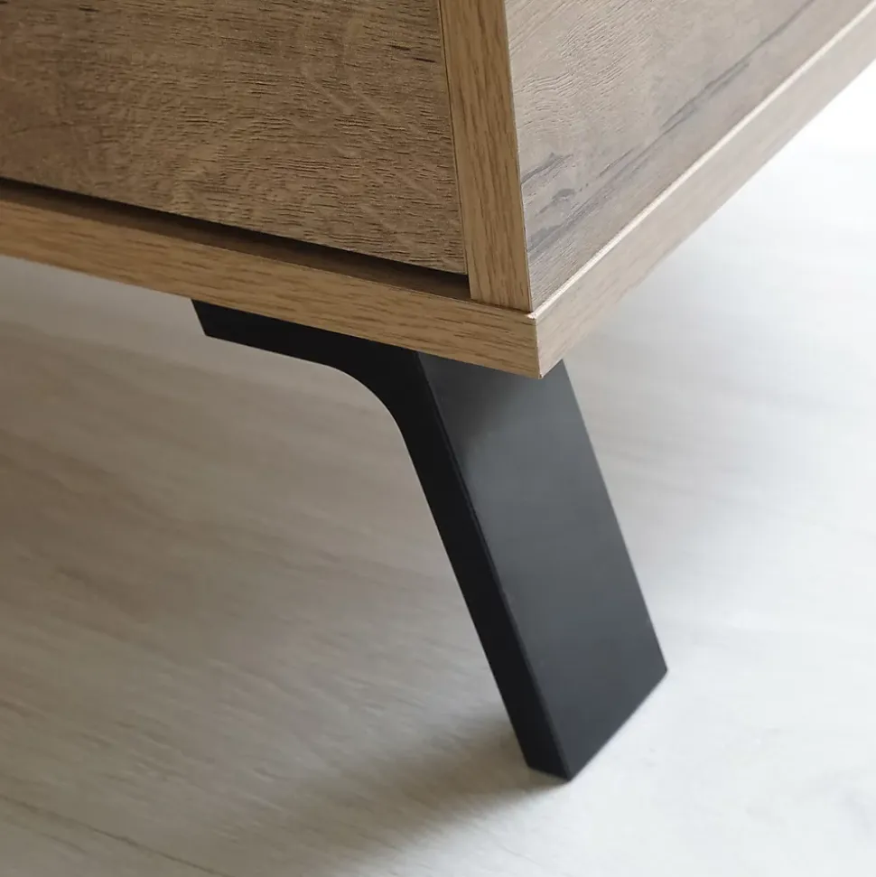Table de chevet coloris chêne doré / imitation marbre - Hauteur 52 x Longueur 50 x Profondeur 35 cm