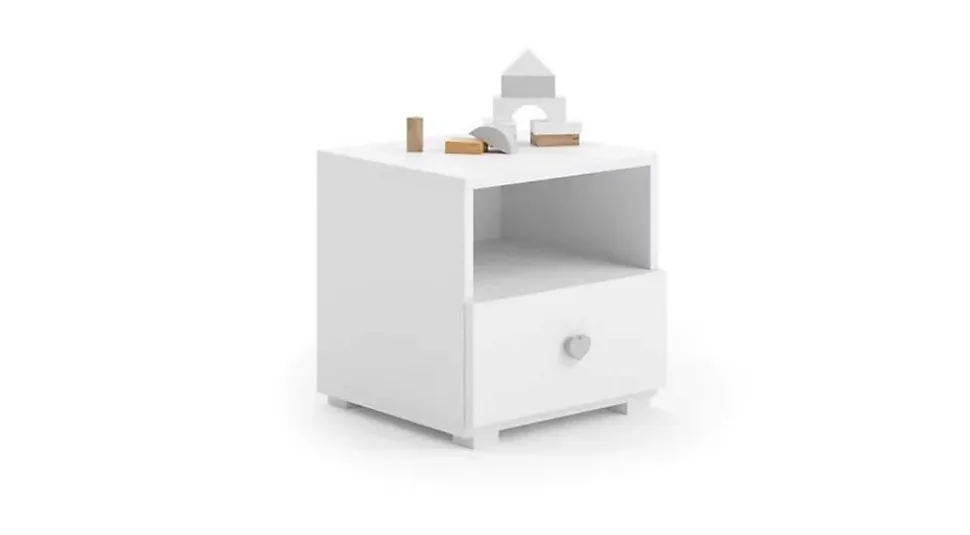 Table de chevet Emi blanc, poignée grise