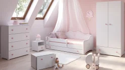 Table de chevet Emi blanc, poignée rose