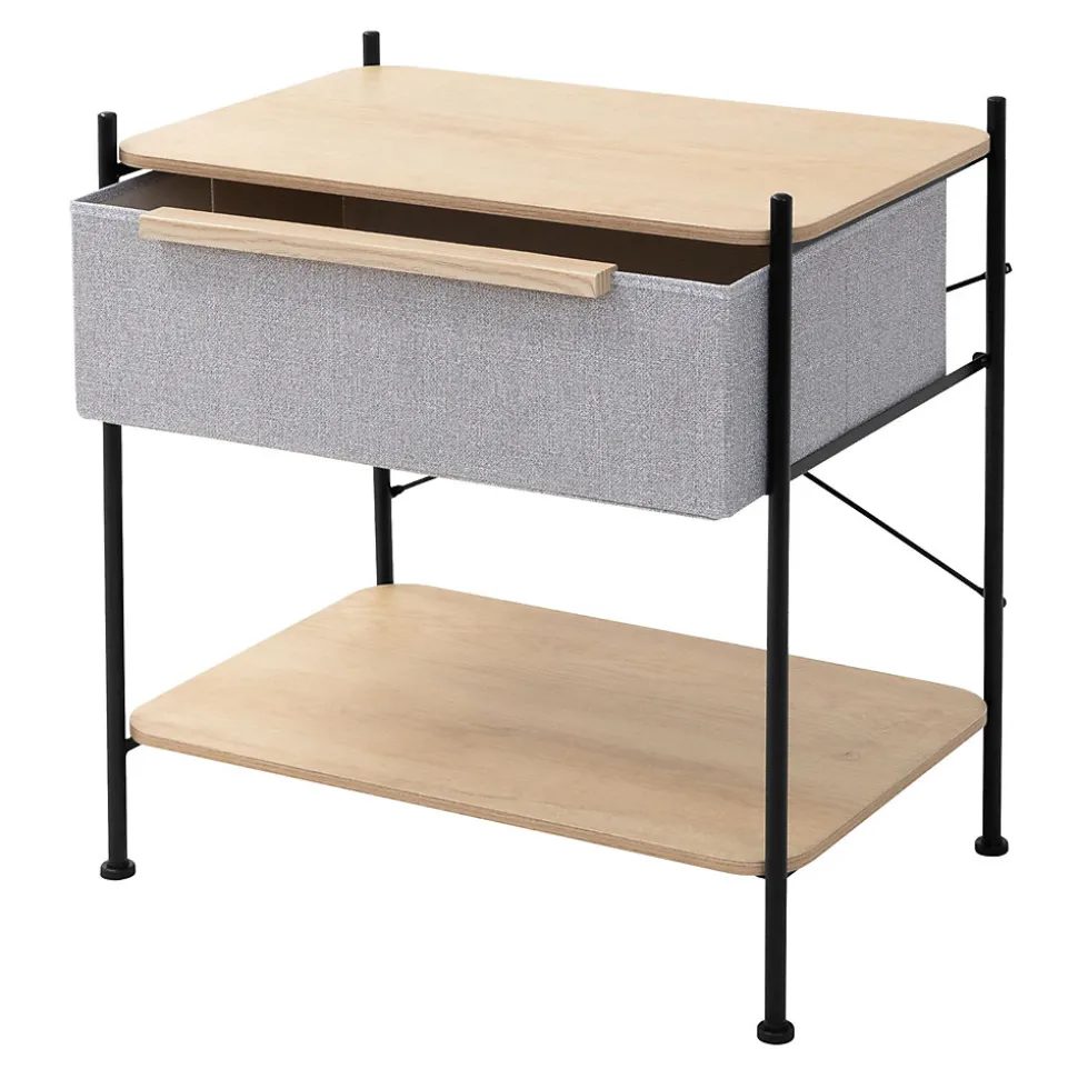 Table de chevet ML-Design avec tiroir en tissu gris structure en métal plateau et étagère en bois