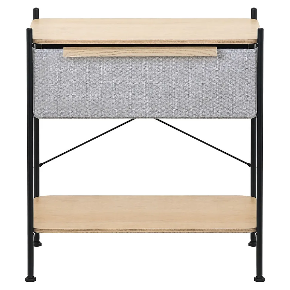 Table de chevet ML-Design avec tiroir en tissu gris structure en métal plateau et étagère en bois
