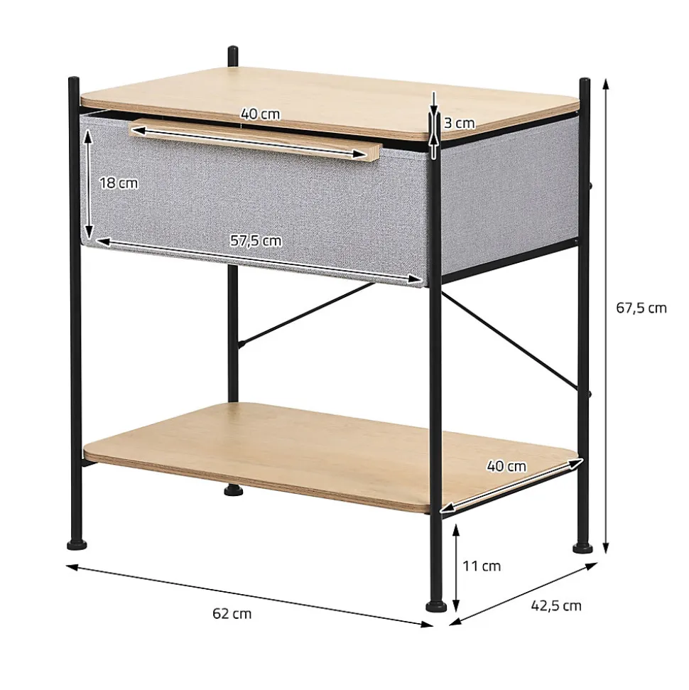 Table de chevet ML-Design avec tiroir en tissu gris structure en métal plateau et étagère en bois
