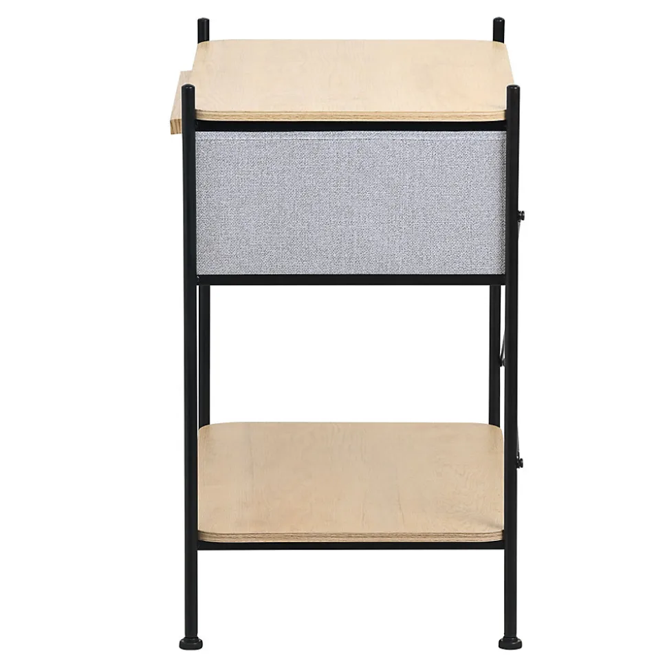 Table de chevet ML-Design avec tiroir en tissu gris structure en métal plateau et étagère en bois