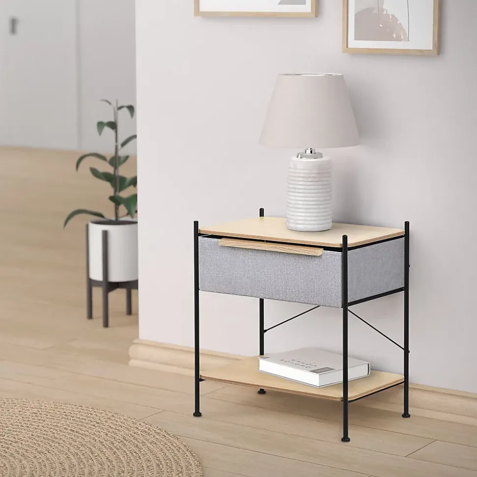 Table de chevet ML-Design avec tiroir en tissu gris structure en métal plateau et étagère en bois