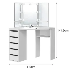 Table de coiffeuse maquillage blanc avec miroir éclairage LED tiroirs étagères