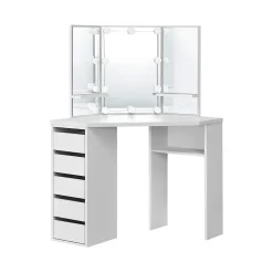 Table de coiffeuse maquillage blanc avec miroir éclairage LED tiroirs étagères