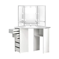 Table de coiffeuse maquillage blanc avec miroir éclairage LED tiroirs étagères