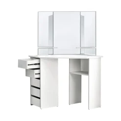 Table de coiffeuse maquillage blanc avec miroir tiroirs et étagères de stockage