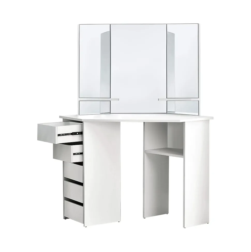 Table de coiffeuse maquillage blanc avec miroir tiroirs et étagères de stockage