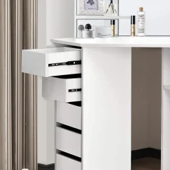 Table de coiffeuse maquillage blanc avec miroir tiroirs et étagères de stockage
