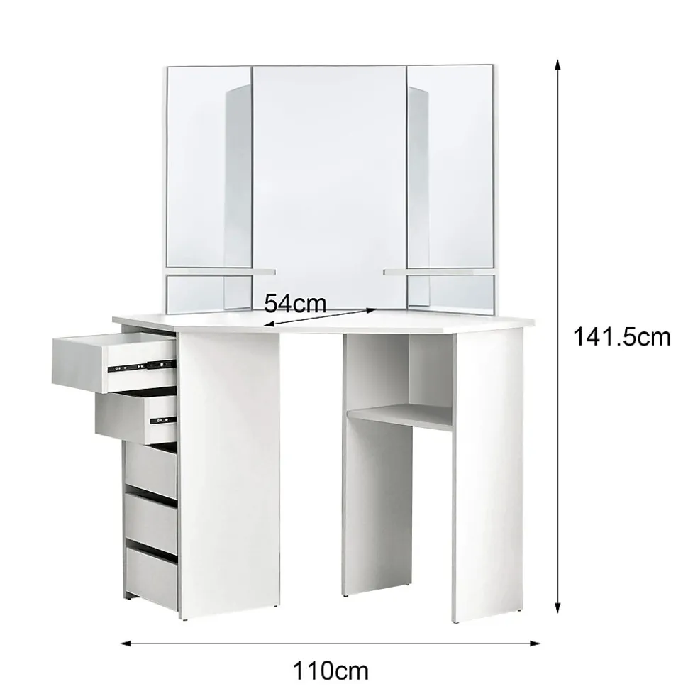 Table de coiffeuse maquillage blanc avec miroir tiroirs et étagères de stockage
