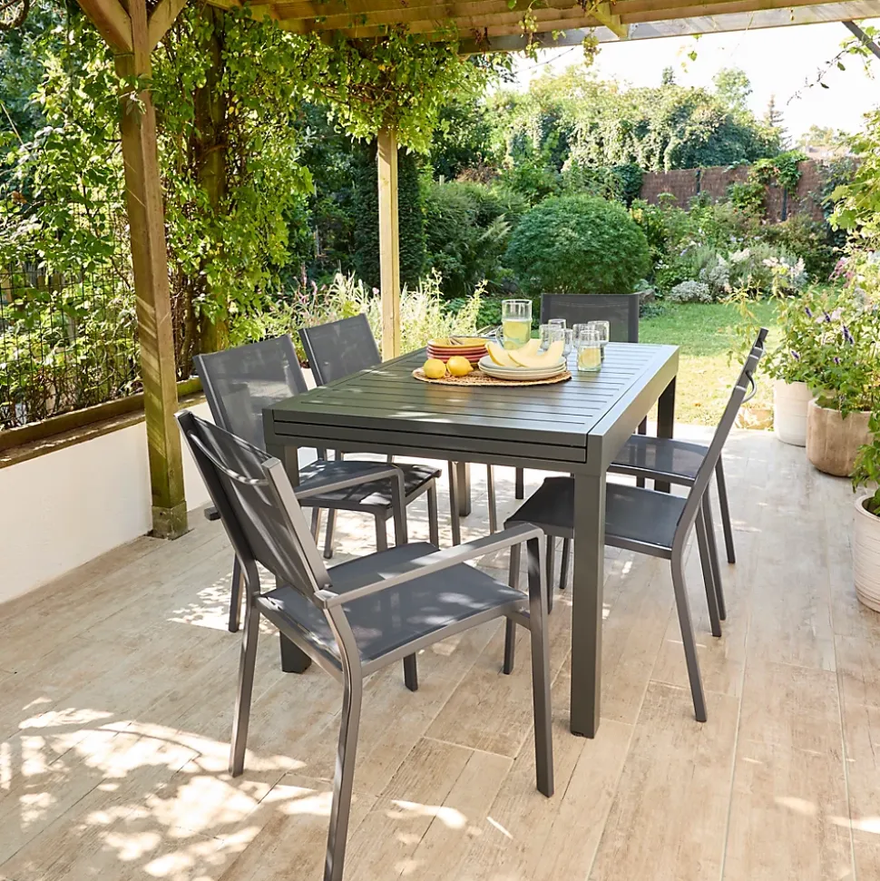 Table de jardin extensible aluminium gris anthracite L.135/270 x l.90 x H.75 cm