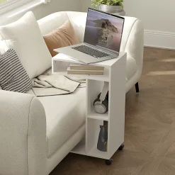 Table de lit mobile - table pour ordinateur portable - 3 niches, étagère - blanc