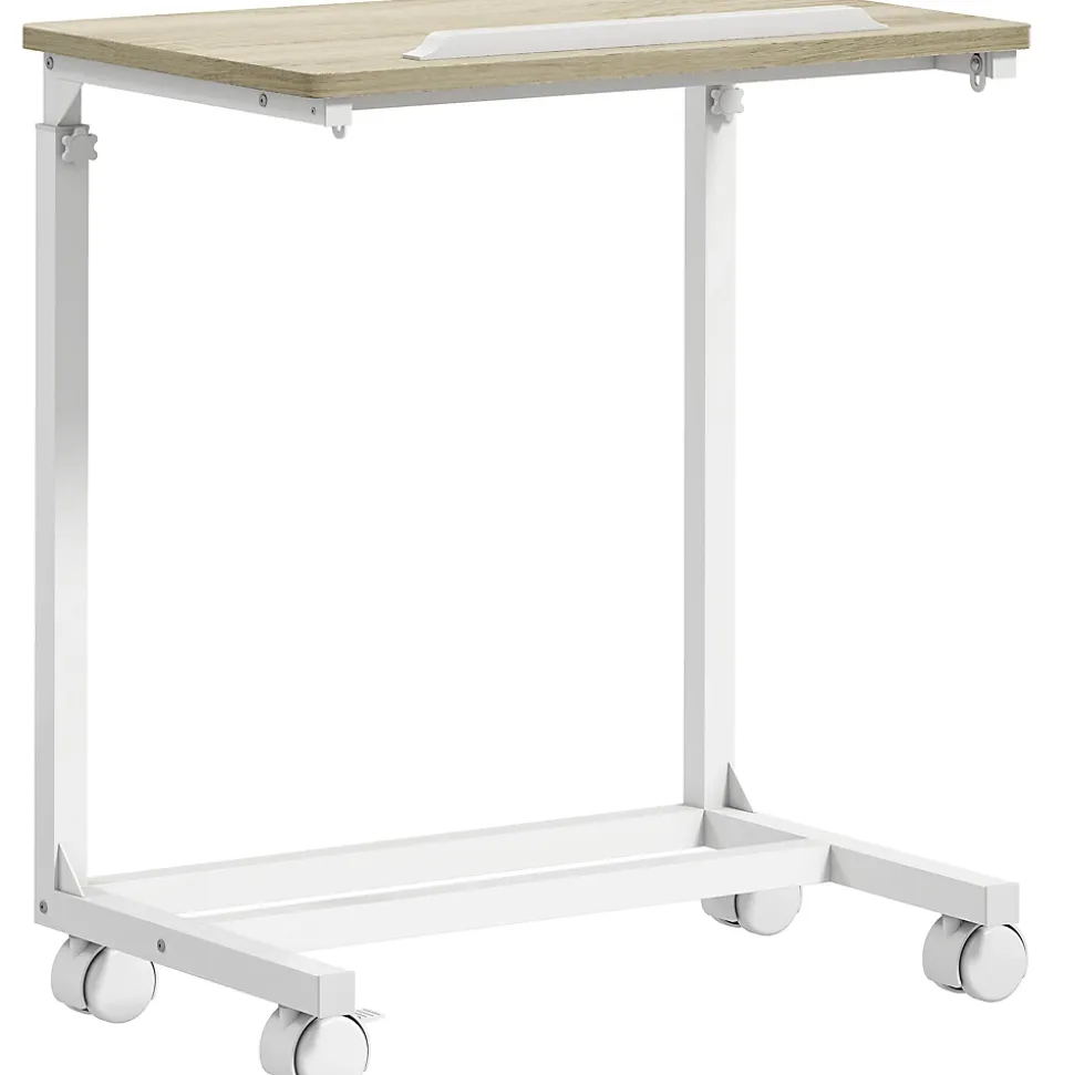 Table de lit mobile - table pour ordinateur portable - hauteur réglable, plateau inclinable - métal blanc effet bois