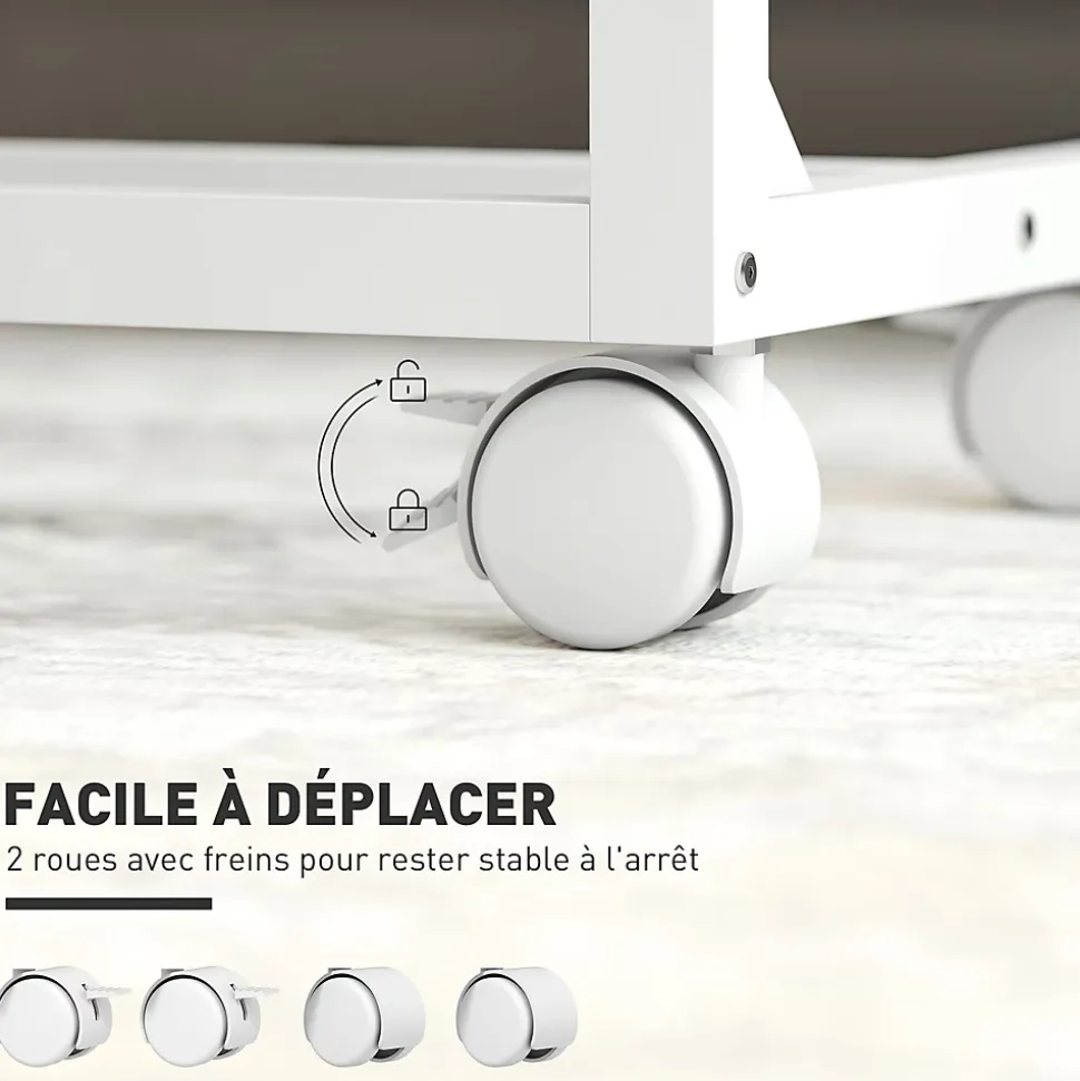Table de lit mobile - table pour ordinateur portable - hauteur réglable, plateau inclinable - métal blanc effet bois