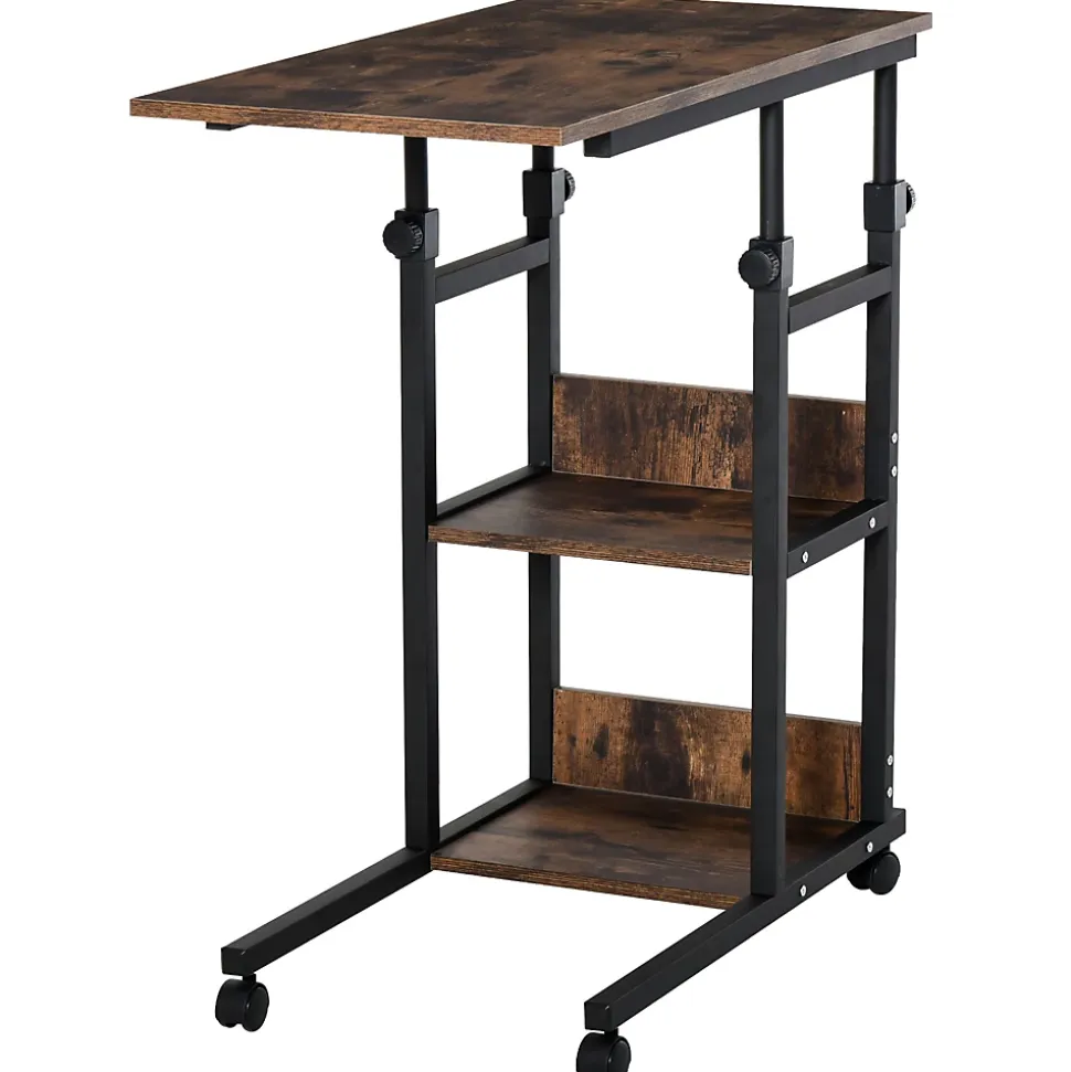 Table de lit/fauteuil - table roulante - hauteur réglable - 2 étagères intégrées - panneaux particules E1 aspect bois métal noir