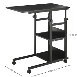 Table de lit/fauteuil - table roulante - hauteur réglable - 2 étagères intégrées - panneaux particules E1 métal noir