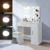 Table de maquillage avec LED coiffeuse MDF blanc miroir et tabouret 90x38x137 cm