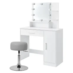 Table de maquillage avec miroir et LED coiffeuse moderne + tabouret gris clair