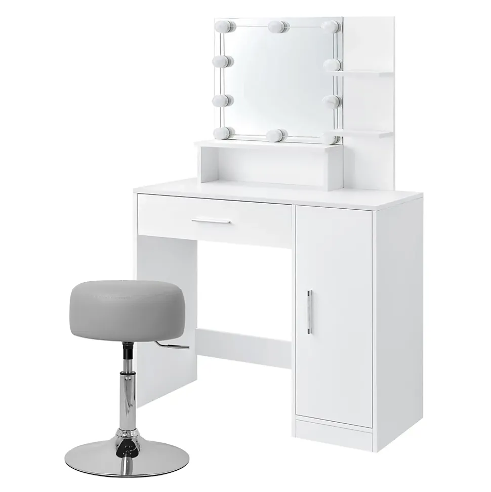 Table de maquillage avec miroir et LED coiffeuse moderne + tabouret gris clair