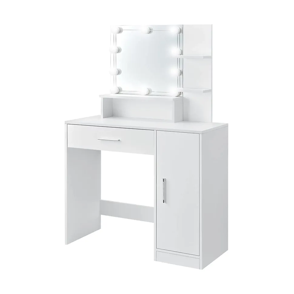 Table de maquillage avec miroir et LED coiffeuse moderne + tabouret gris clair