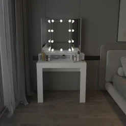 Table de maquillage blanc table de coiffeuse moderne avec miroir + éclairage LED