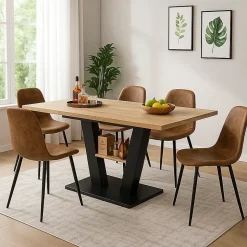 Table de salle à manger extensible effet bois 118-157cm