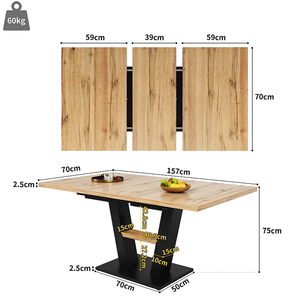 Table de salle à manger extensible effet bois 118-157cm