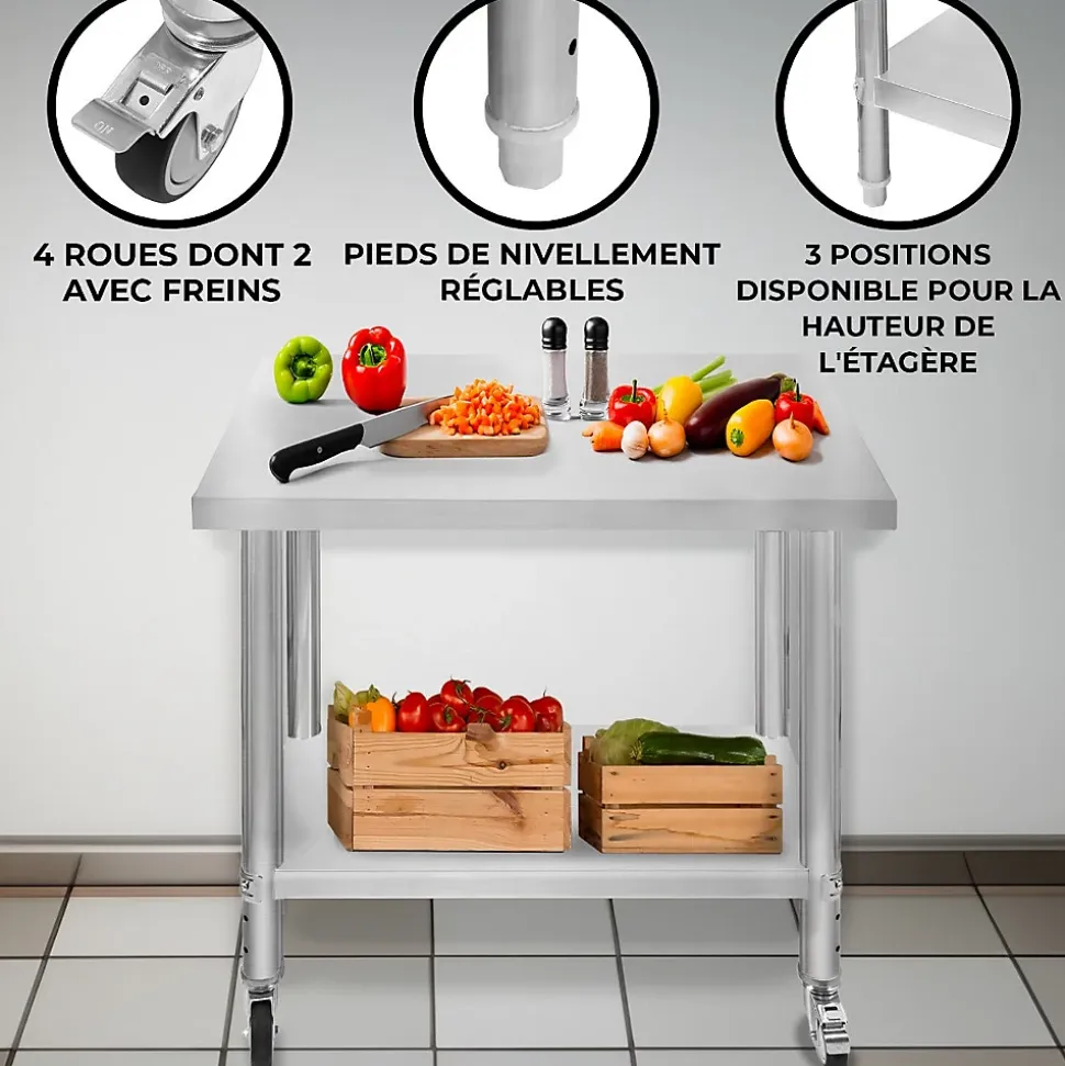 Table de Travail en Inox 76cm x 90cm x 86cm - KuKoo