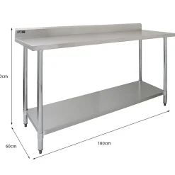 Table de Travail Préparation Cuisine 1800mm & Étagère d'Appoint 2 Niveaux